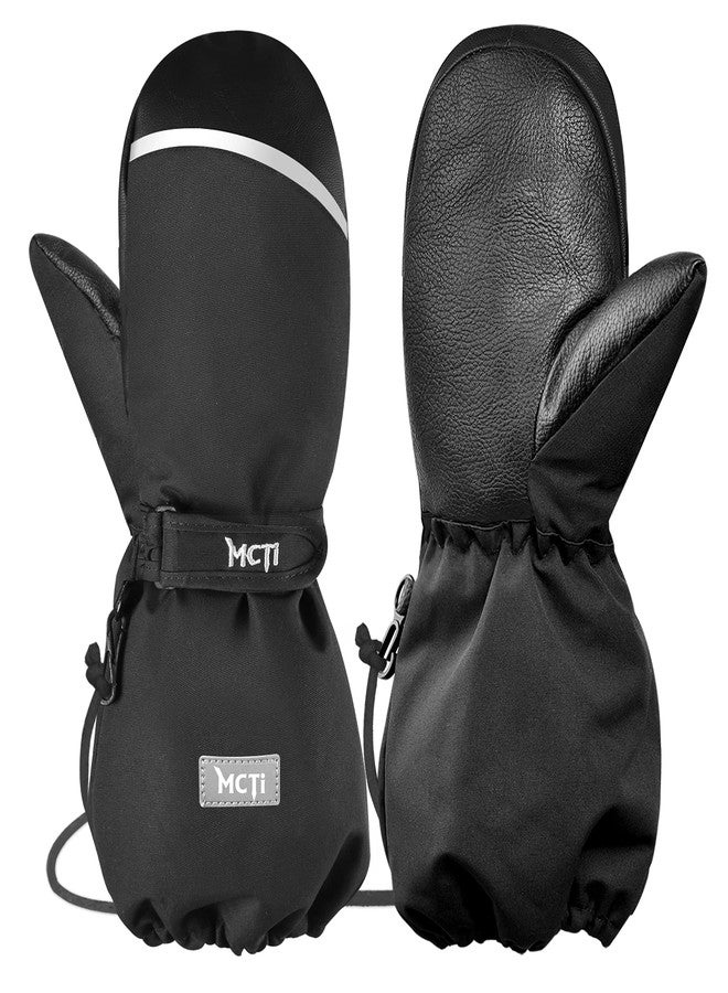 MCTi Kids Mittens Waterproof Winter Ski Warm Sherpa Lined Long Cuff with String (Black, XX-Small(Fits 5-7 Years)) - Image 1